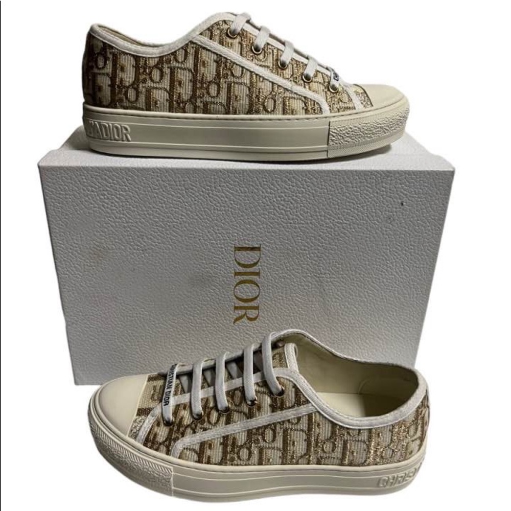 Christian Dior WalkNDior Monogram Sneakers 37 Gold